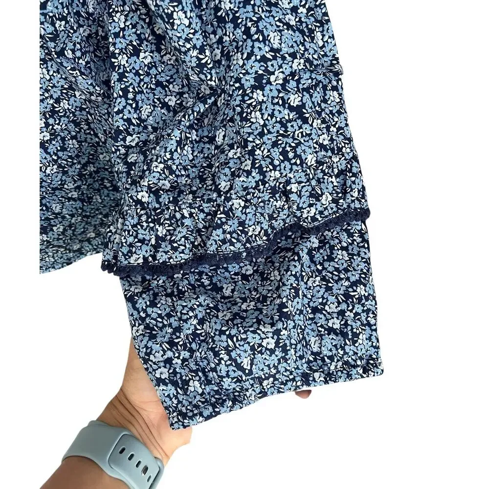 J. Crew Printed Ruffle Peasant Top Boho Lightweight Relaxed Preppy Cottage XS
